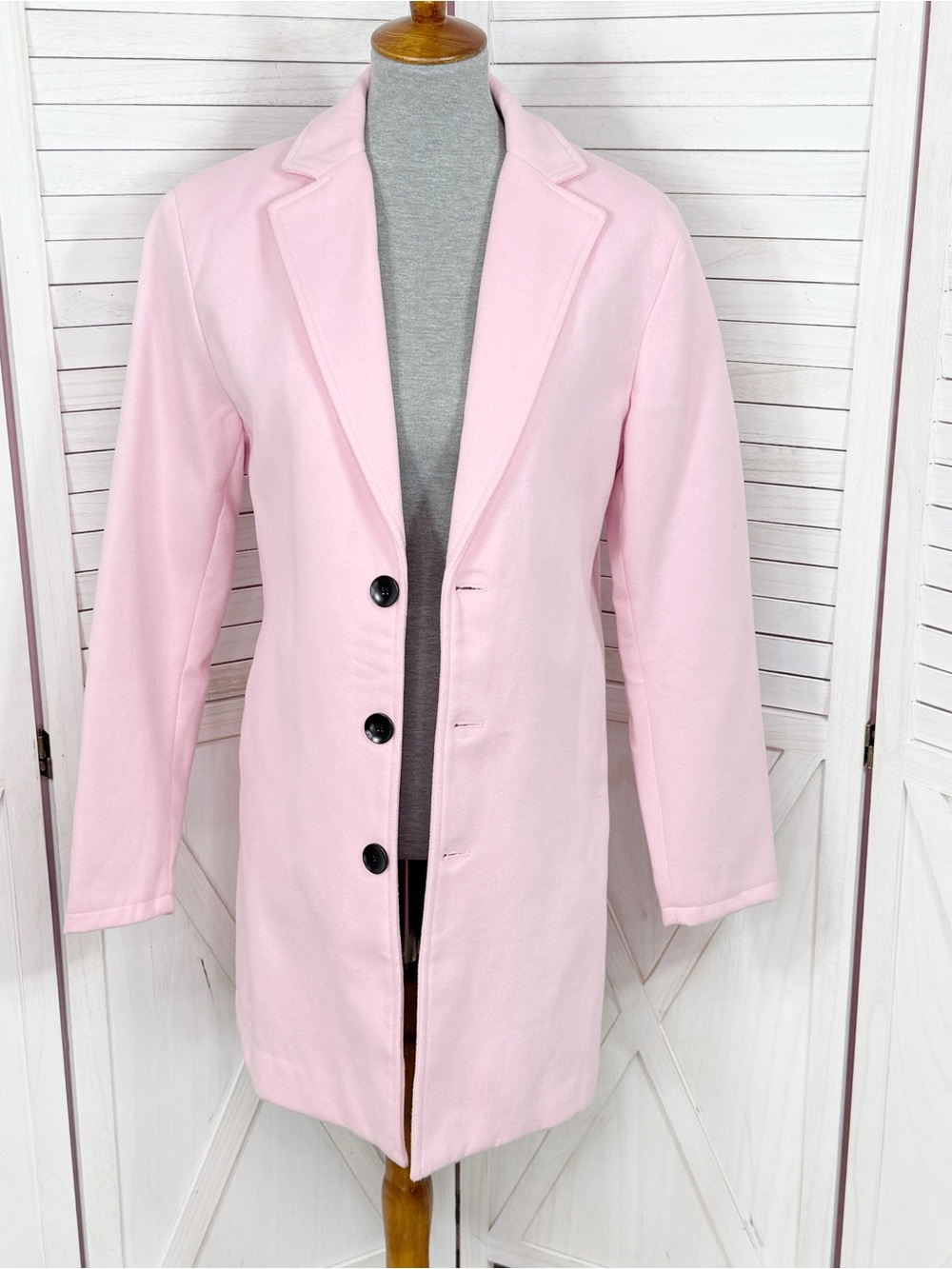 Springrain‎ Wool Blend Single Breasted Peacoat Overcoat Coat Pink Mens Small